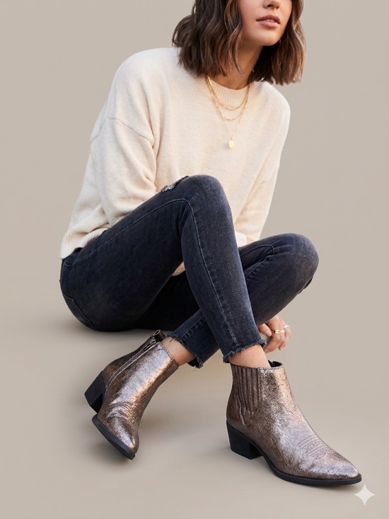 Circus by Sam Edelman Shoes - Circus by Sam Edelman Metallic Pewter Bronze Western Ankle Booties Size 10